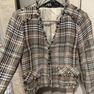Zara frayed plaid blazer